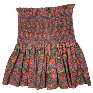 Charina Sarte Botanica Skirt S Blue Pink Floral Ruffle Mini Smocked Bohemian
